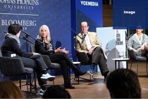 Johns Hopkins faculty members Gillian Hadfield and Mark Dredze join veteran tech journalist Kara Swisher and Human Intelligence founder and CEO Rumman Chowdhury for a wide-ranging discussion